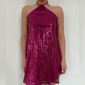 Pink Sequin Strapless Dress